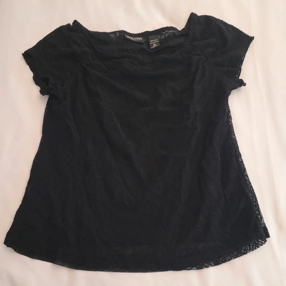 New York & Company Black Lace Short Sleeve Tee - Picture 1 of 4